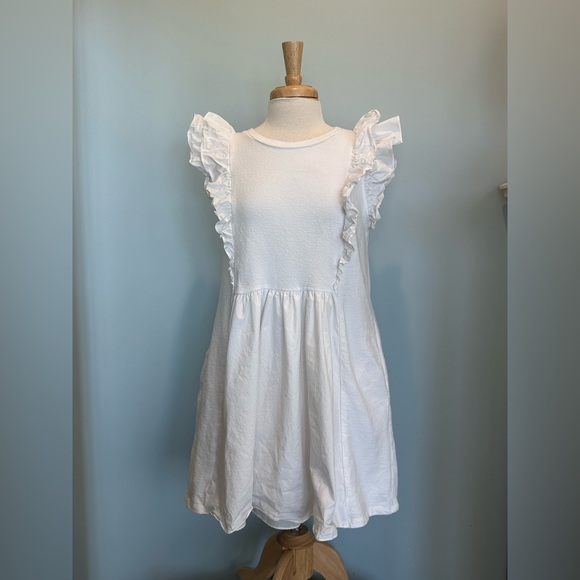 English Factory Mixed Media Ruffle Sleeve White Dress Size Large - Picture 5 of 16